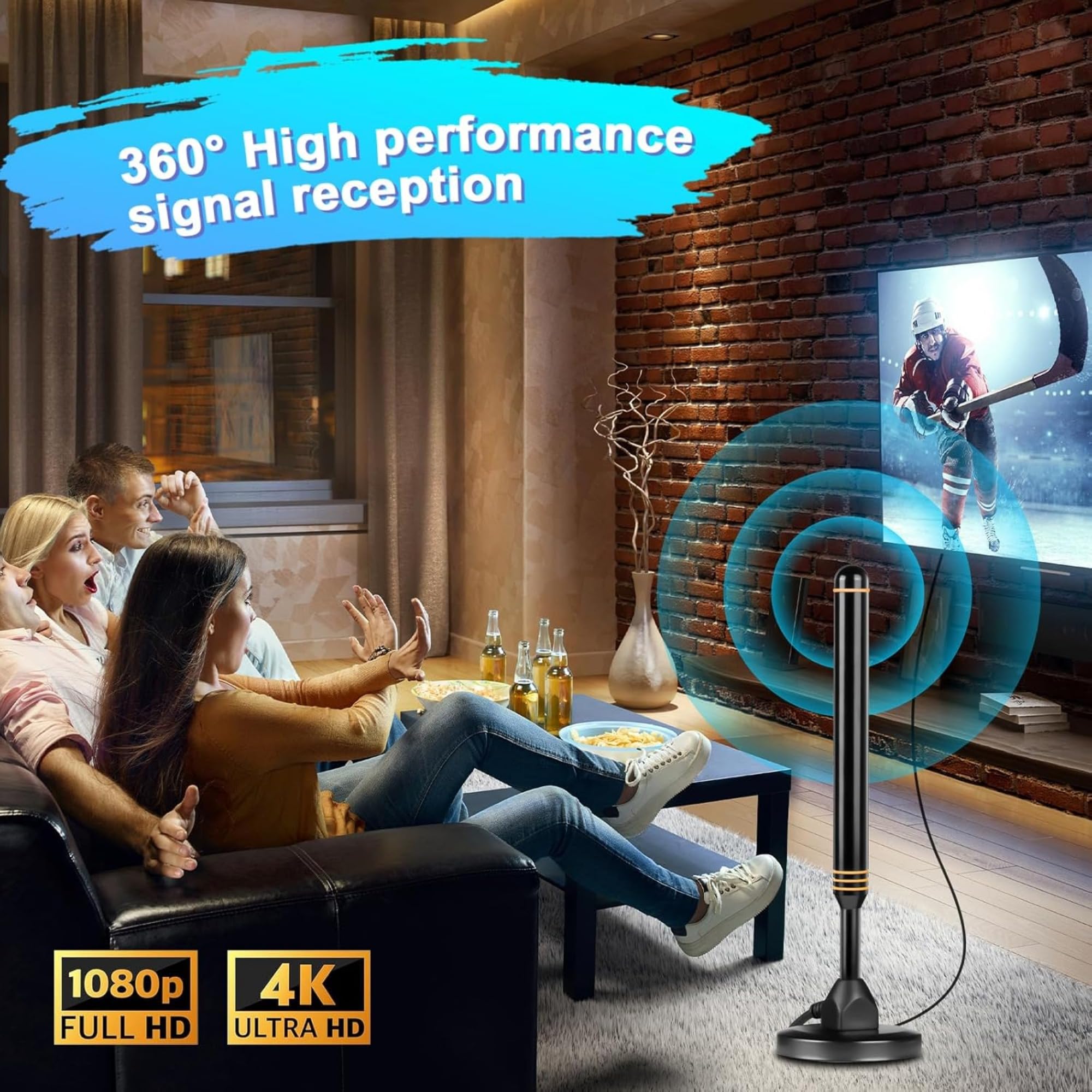Antena de TV interior para Smart TV, antena digital HD para canales locales, recepción de largo alcance, soporta 4K 1080p UHF VHF todos los televisores antiguos
