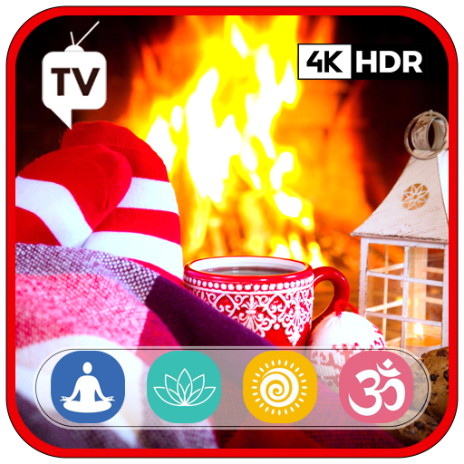 クリスマスのお祝いの炉端：タブレット＆火災テレビのためのパチパチ火と休日の曲と暖かい暖炉のクリスマスの雰囲気-広告がありません