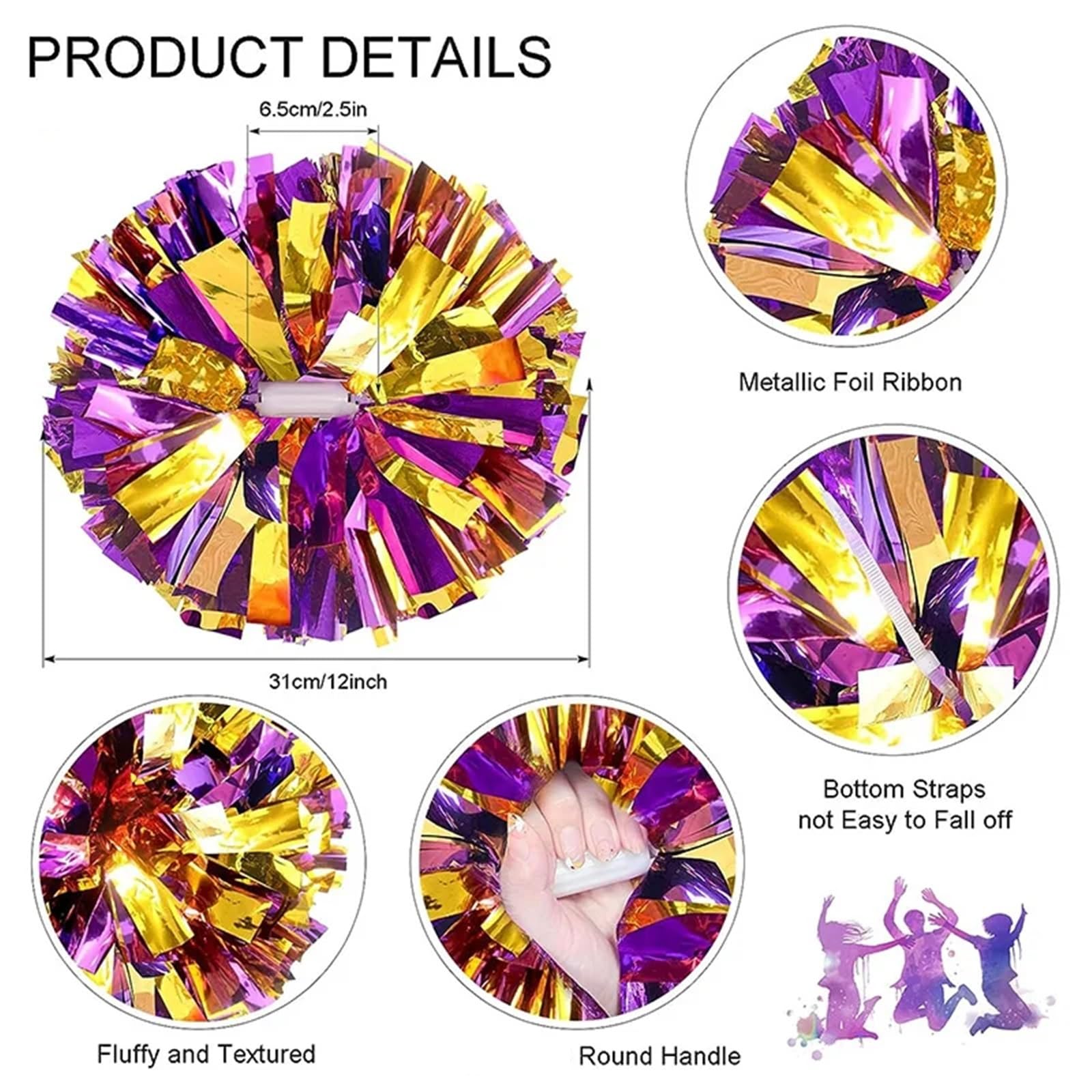 Lot de 10 pompons pom-pom girl 31 cm, style poignée, for sports d'équipe, jeu filles, grand match, acclamations, main, fleur Pour Cheerleading(Purple)