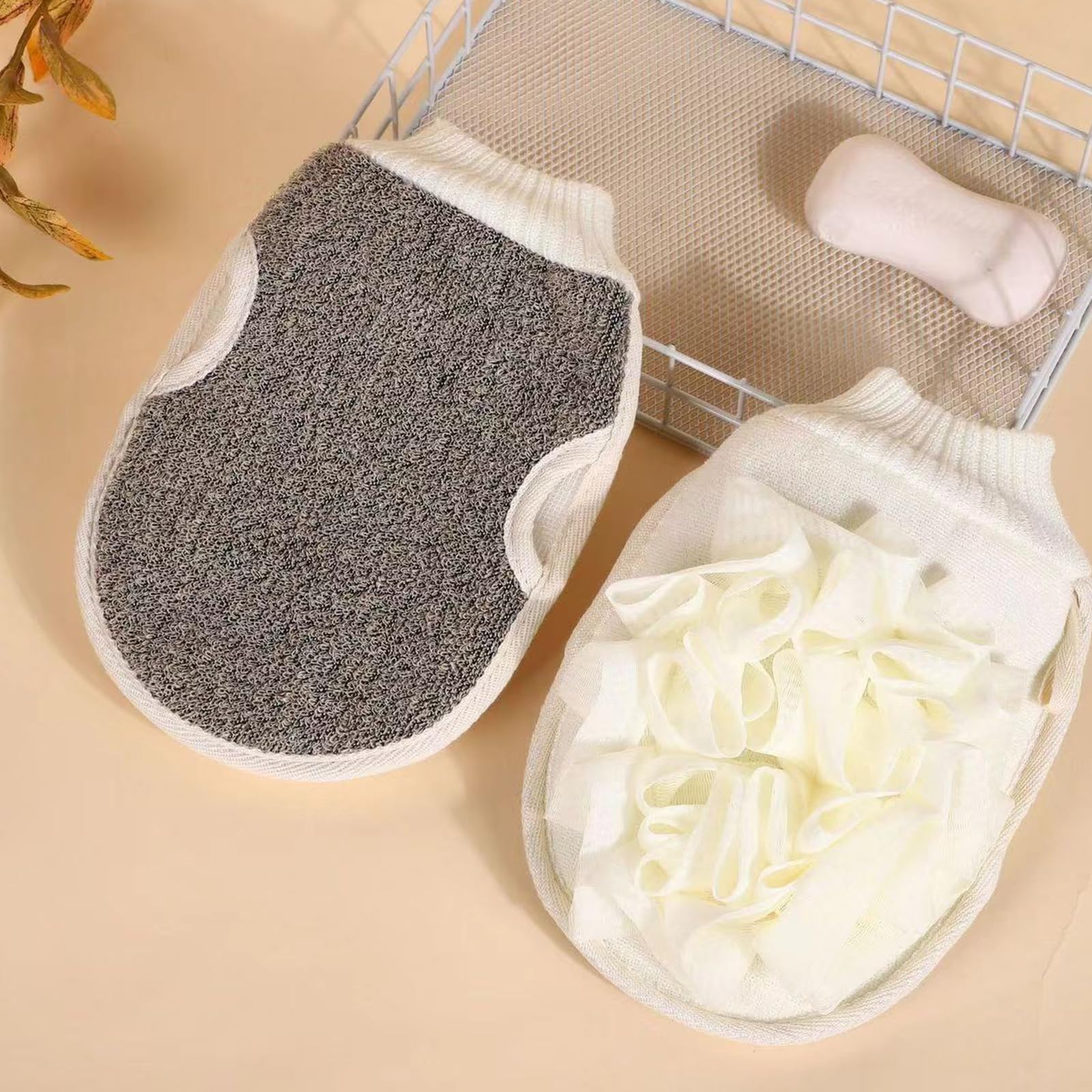 2x Peeling-Duschhandschuhe – Für Körperpeeling, Aus Nylon, Mit Aufhängeschlaufe, Weiß, Für Männer & Frauen