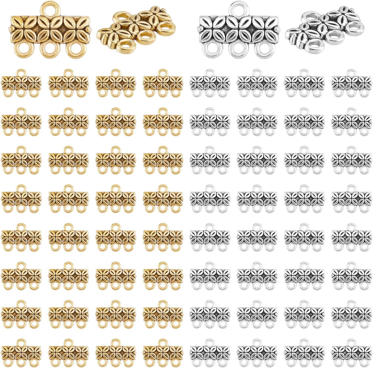 2 Colors 3-Layer Clasp, 80pcs Chandelier Components Links Tibetan Alloy Multi Strand Bracelet Necklace Layer Clasp for Multilayer Necklace Dangle Earring Making
