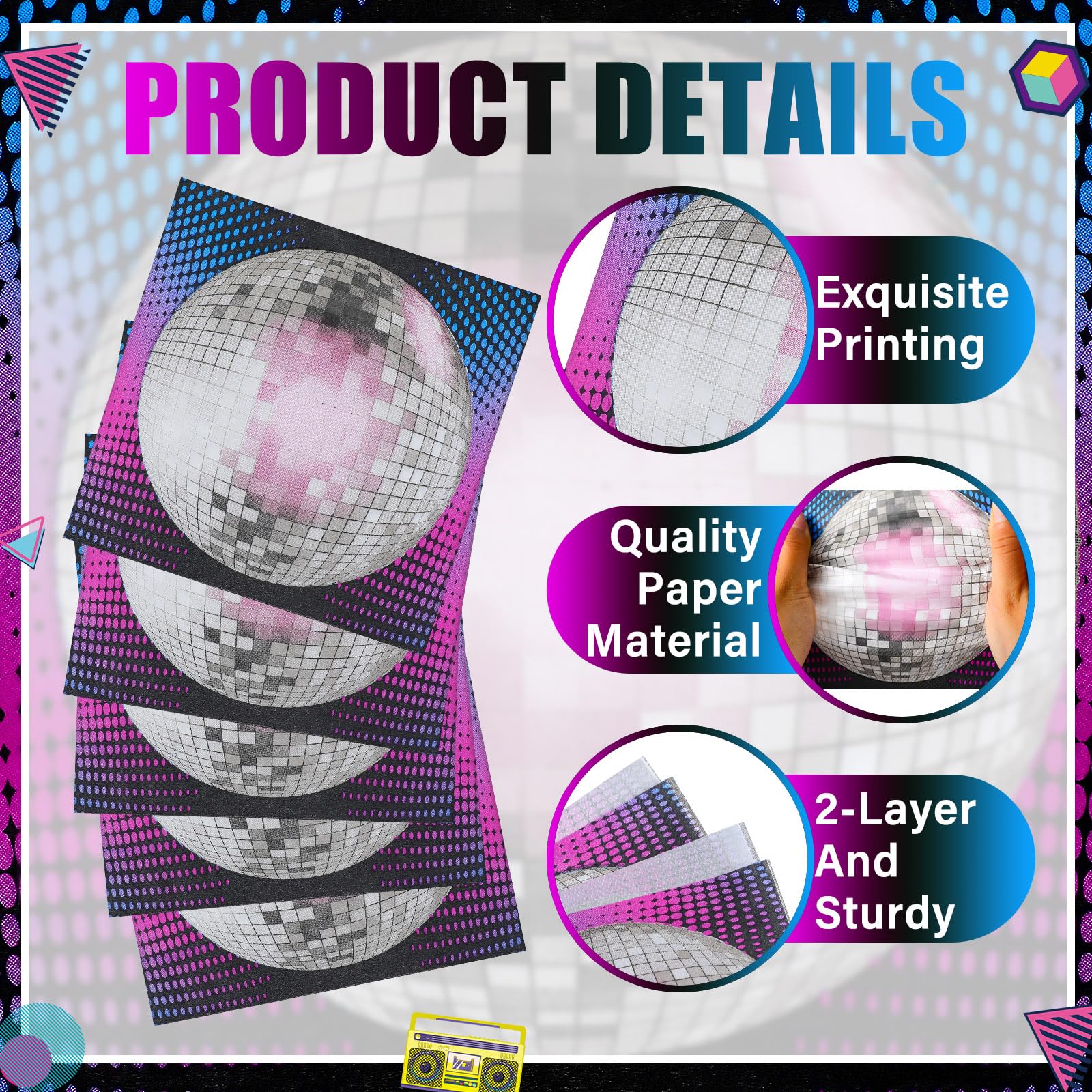 Feifeiya 60 servilletas de papel desechables de los años 70, 80, 90, 16.5 x 16.5 cm, servilletas de papel desechables para decoupage, almuerzo, fiesta, boda, fiesta de cumpleaños