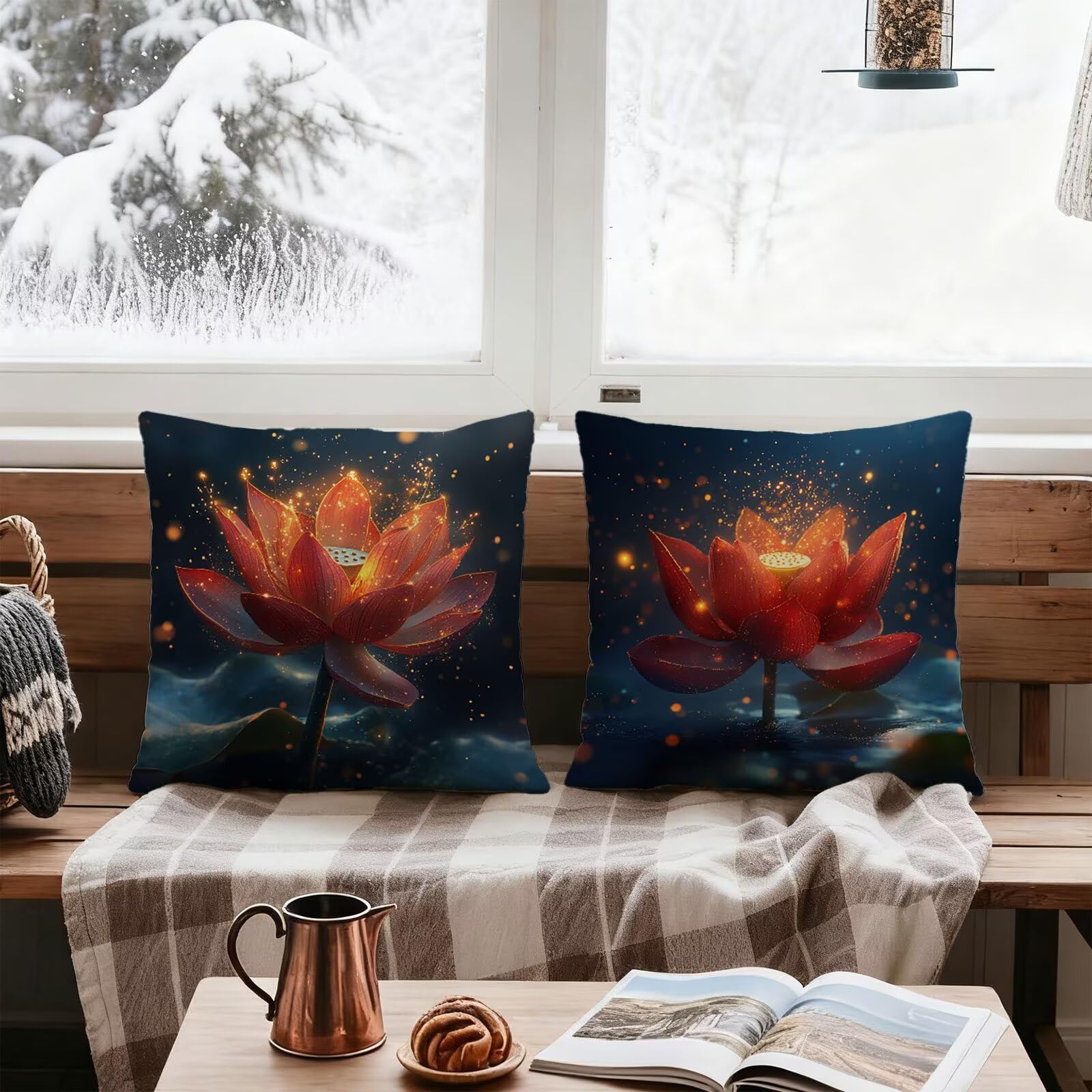 Rose Housse Coussin 60x60 Fleur Taie Oreiller 60x60 Lot de 4 Super Doux Protege Oreiller 60 x 60 Decoration Automne Taie D'oreiller Carrées Coussin Canape, pour Maison Chambre Canapé Chaise E - 777