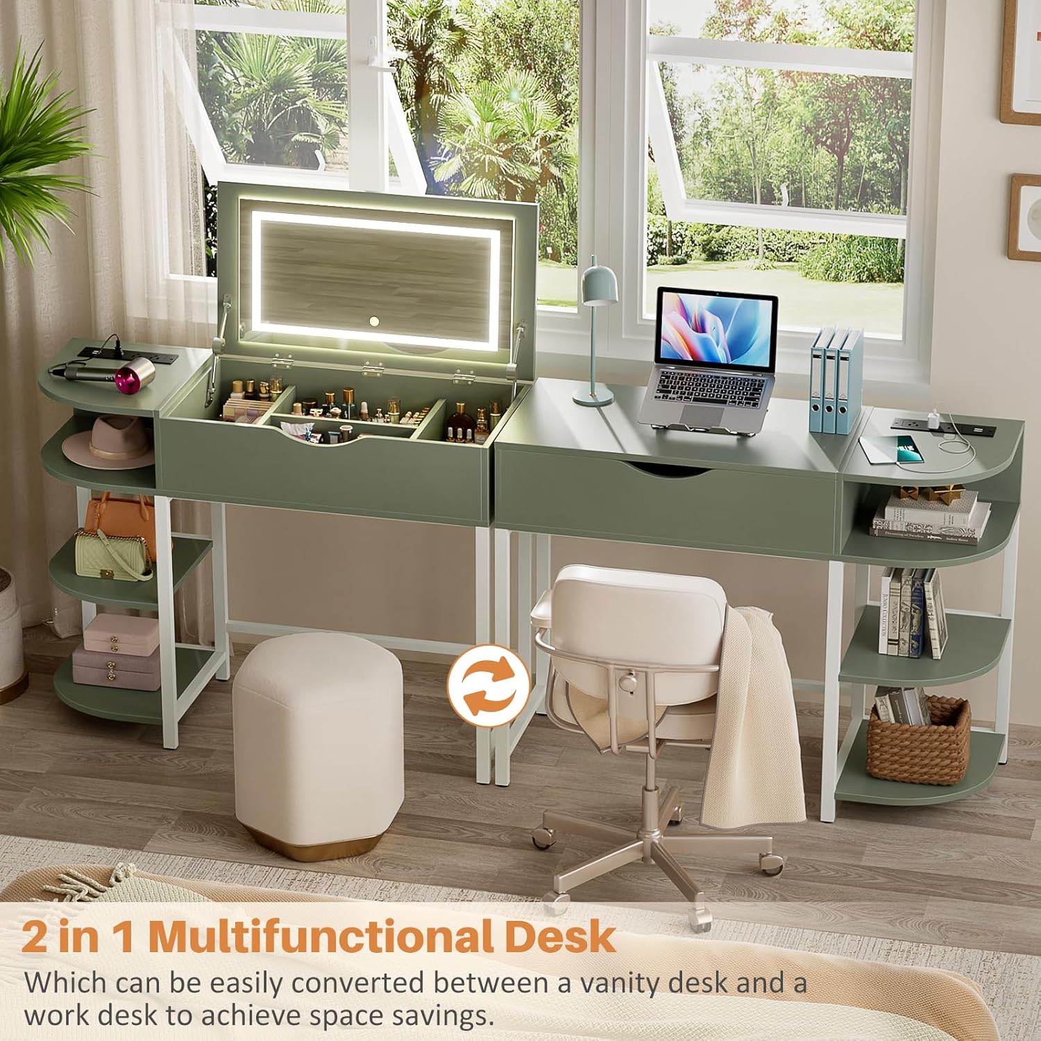 Cyclysio Vanity Desk used as a desk and vanity