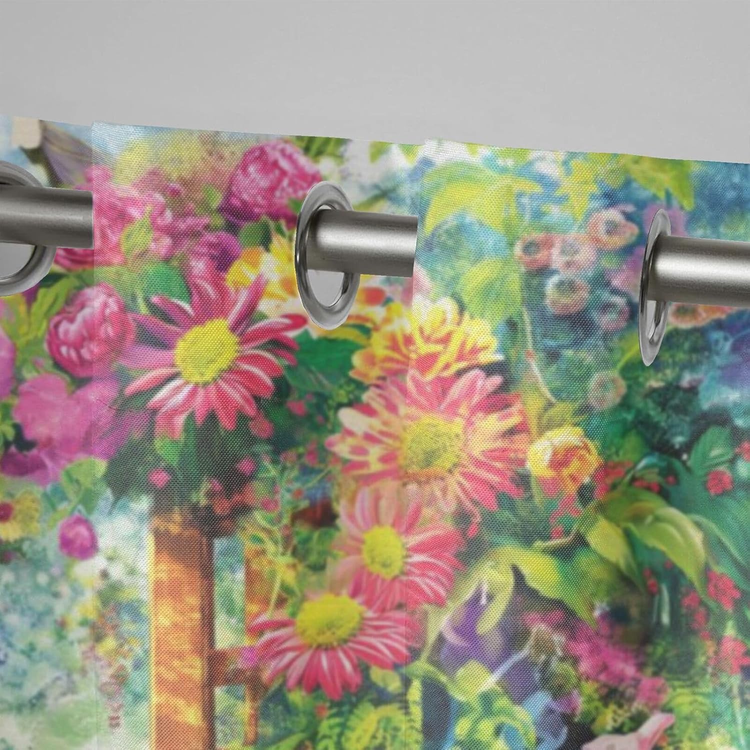 Colorful spring summer garden Waterproof Outdoor Curtains for Patio,blooming flowers plants Print,Grommet Curtain for Bedroom, Porch, Living Room, Pergola, Cabana,2 Panel,54 x 84 inch,green multicolor