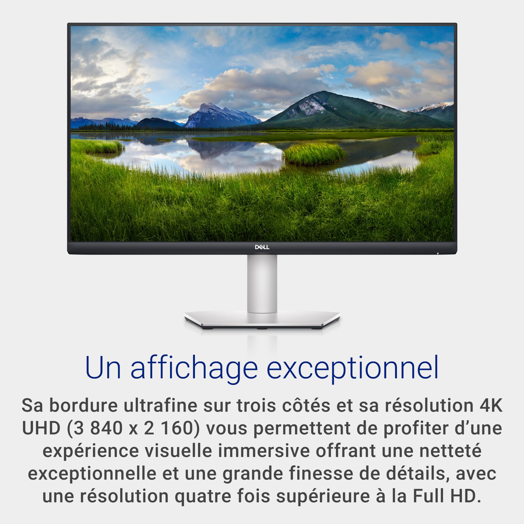 Dell S2721QSA 27" 4K UHD (3840x2160) Écran PC, 60Hz, IPS, 4ms, AMD Radeon FreeSync, 99% sRGB, Haut-parleurs intégrés, DisplayPort, 2x HDMI, Garantie 3 ans, Argent