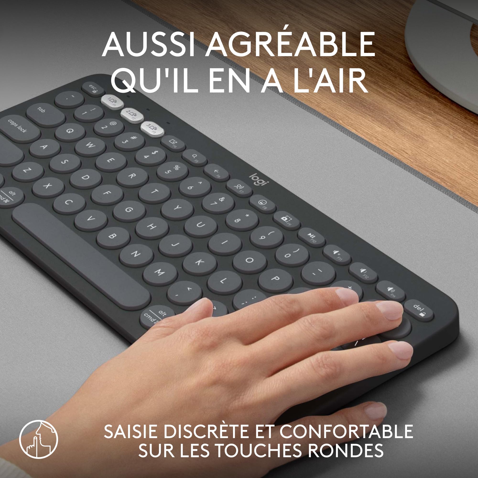 Logitech Pebble Keys 2 K380s clavier sans fil Bluetooth multidispositif, raccourcis personnalisables, fin et portable, Easy-Switch pour Windows, macOS, iPadOS, Android, ChromeOS, FR AZERTY - Graphite