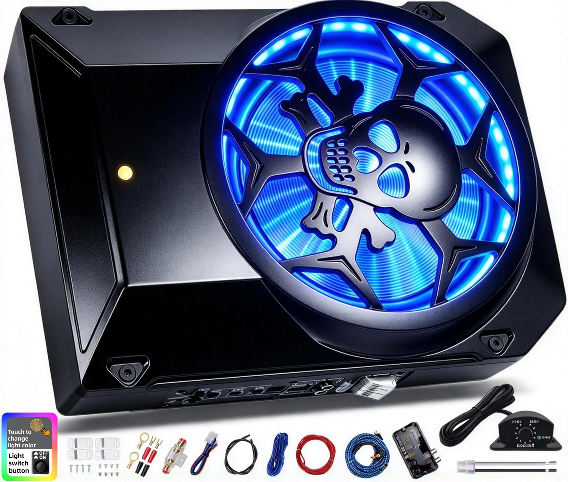 10" Under Seat Subwoofer, 2000W Powered Car Subs with Built-in Amplifier