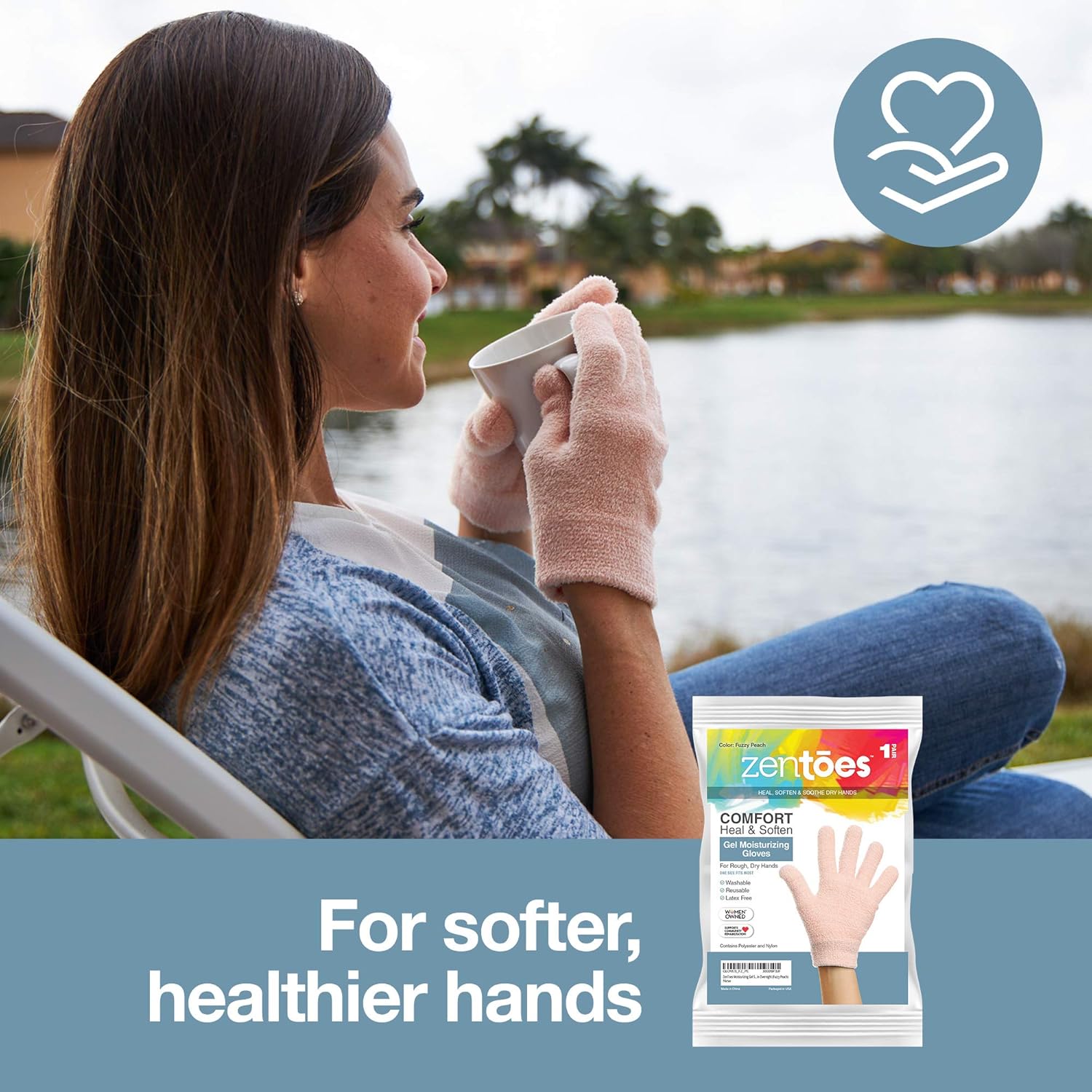 ZenToes Moisturizing Gloves with Gel Lining - Dry Hands Treatment - 1 Pair Hydrating Cracked Hand Healing Gloves - Repair Rough, Chapped Skin Overnight (Cotton Black) : Beauty & Personal Care