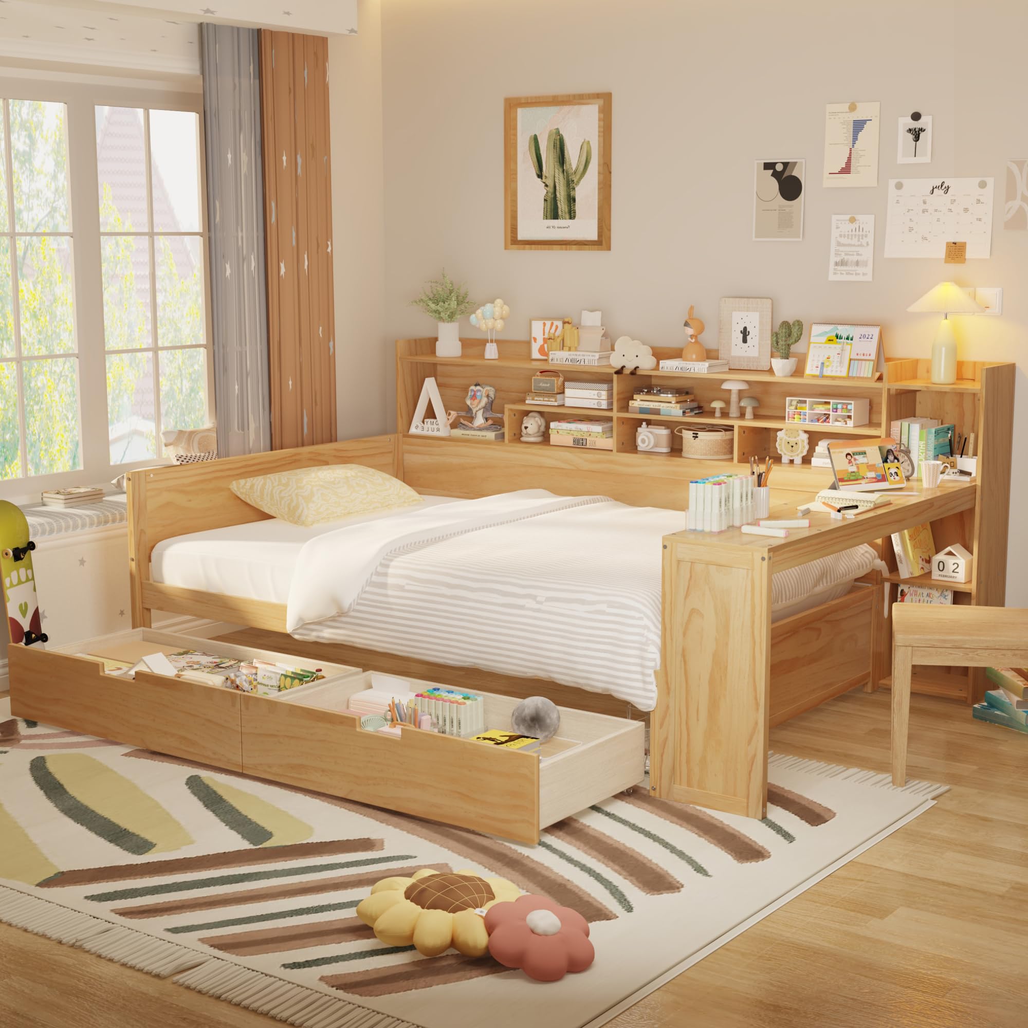 Amazon.com: MKABAK Full Size Daybed with Desk and Storage Drawers