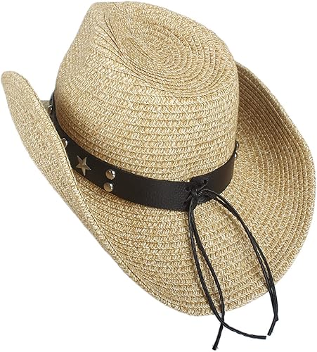Miniatura 5 de Sombrero de vaquero occidental para hombre, verano, playa, vintage, sombrero de vaquera de paja para mujer, sombrero de vaquero de ala moldeable,