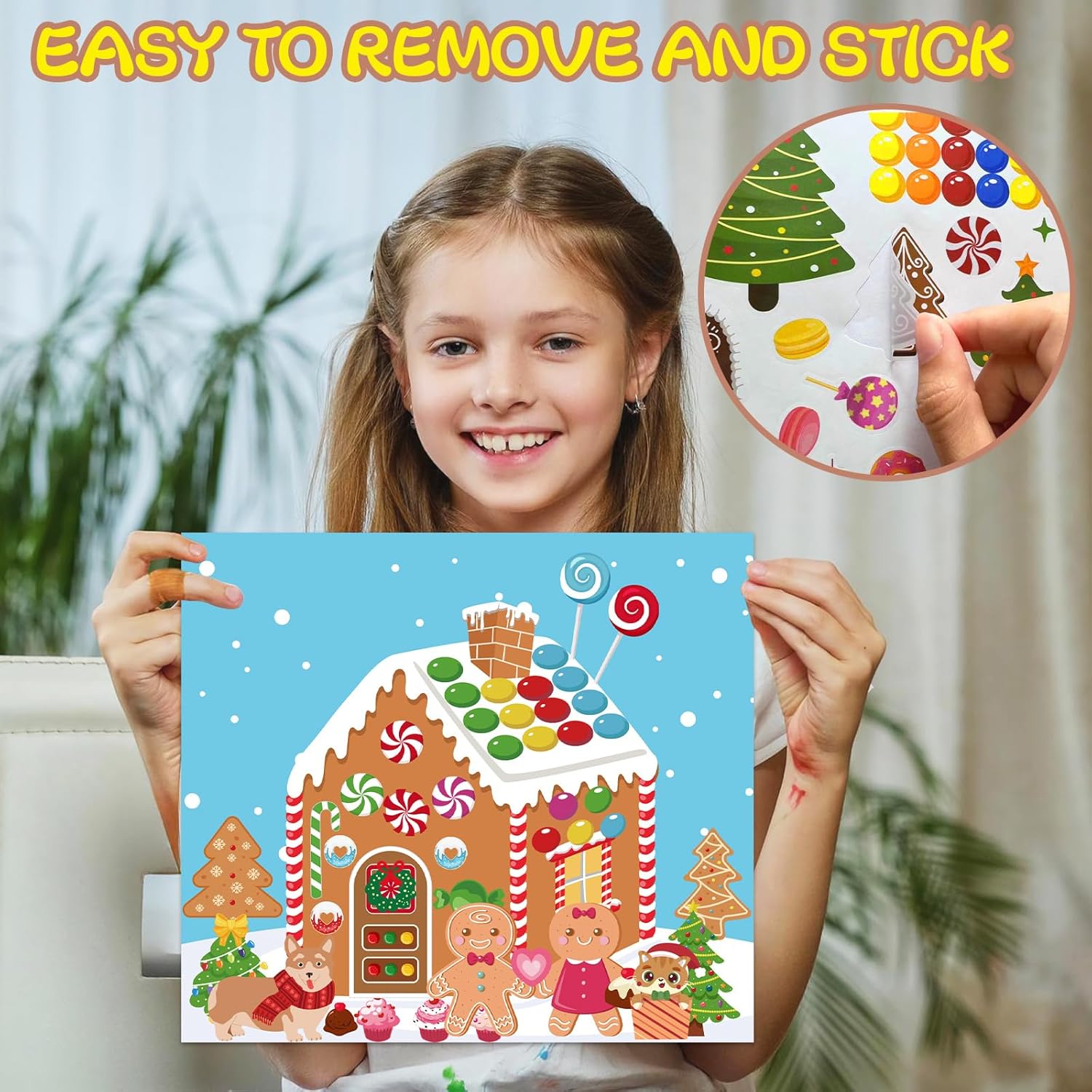 XZENTIRA 32 Sheets Christmas DIY Gingerbread Stickers Make a Gingerbread House DIY Craft Stickers for Christmas Party Decorations Favors Holiday Party Game Supplies - Image 3