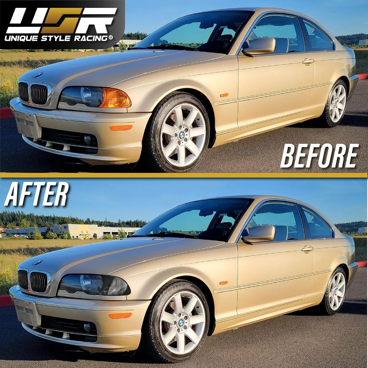 DEPO 00-01 E46 2D Cornering Lights - OE Euro Smoke Clip-On Corner Turn Signal Lamps (Left + Right) Compatible with 2000-2001 BMW E46 3 Series 2 Doors Coupe/Convertible (Smoked Lens w/ 2 Amber Bulbs)