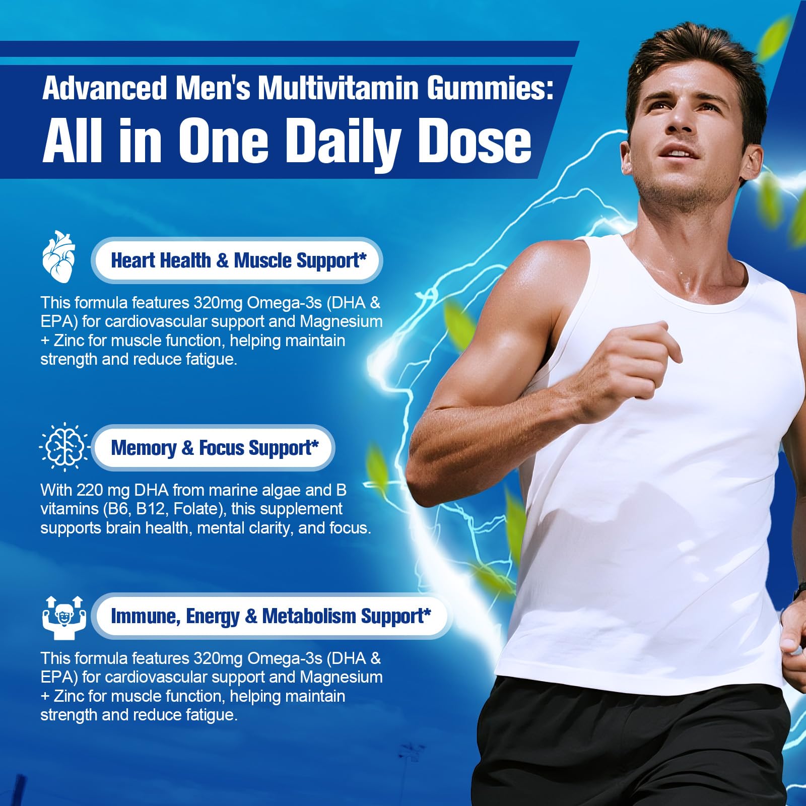 Migcopat 2-Pack Multivitamin for Men, Mens Multivitamins Gummies w/Omega-3, Probiotics, Inositol, Folate, Male Support Blend, Vitamins A, C, D, E, B - Support Heart, Brain, Muscle, Energy, Sugar-Free — Amazon image 6