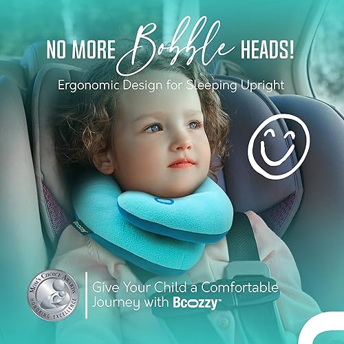 Miniatura 2 de BCOZZY Paquete para niños 2 almohadas de cuello de viaje para niños pequeños, soporte súper suave para la cabeza, el cuello y la barbilla, para un