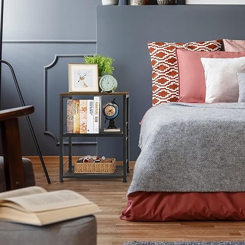 Miniatura 2 de OYEAL Mesita de noche pequeña, mesa auxiliar cuadrada industrial con estante de almacenamiento, mesa auxiliar para sofá de granja para espacios