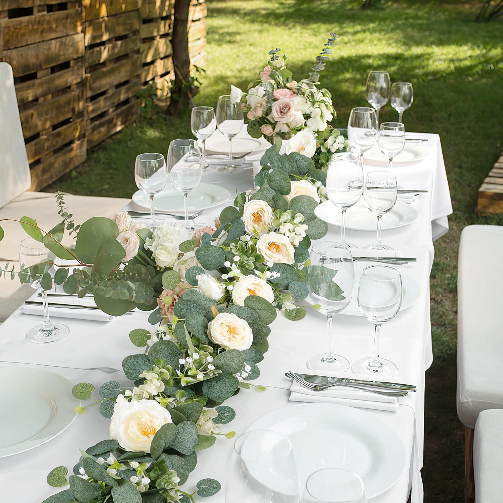 Betylifoy Künstliche Blumengirlande Hochzeit Eukalyptus Girlande 4 Stück | Blumengirlande Weiß 180cm Kunstblumen Rosenrebe Girlanden Künstliche Pflanze für Hintergrund Party Dekor
