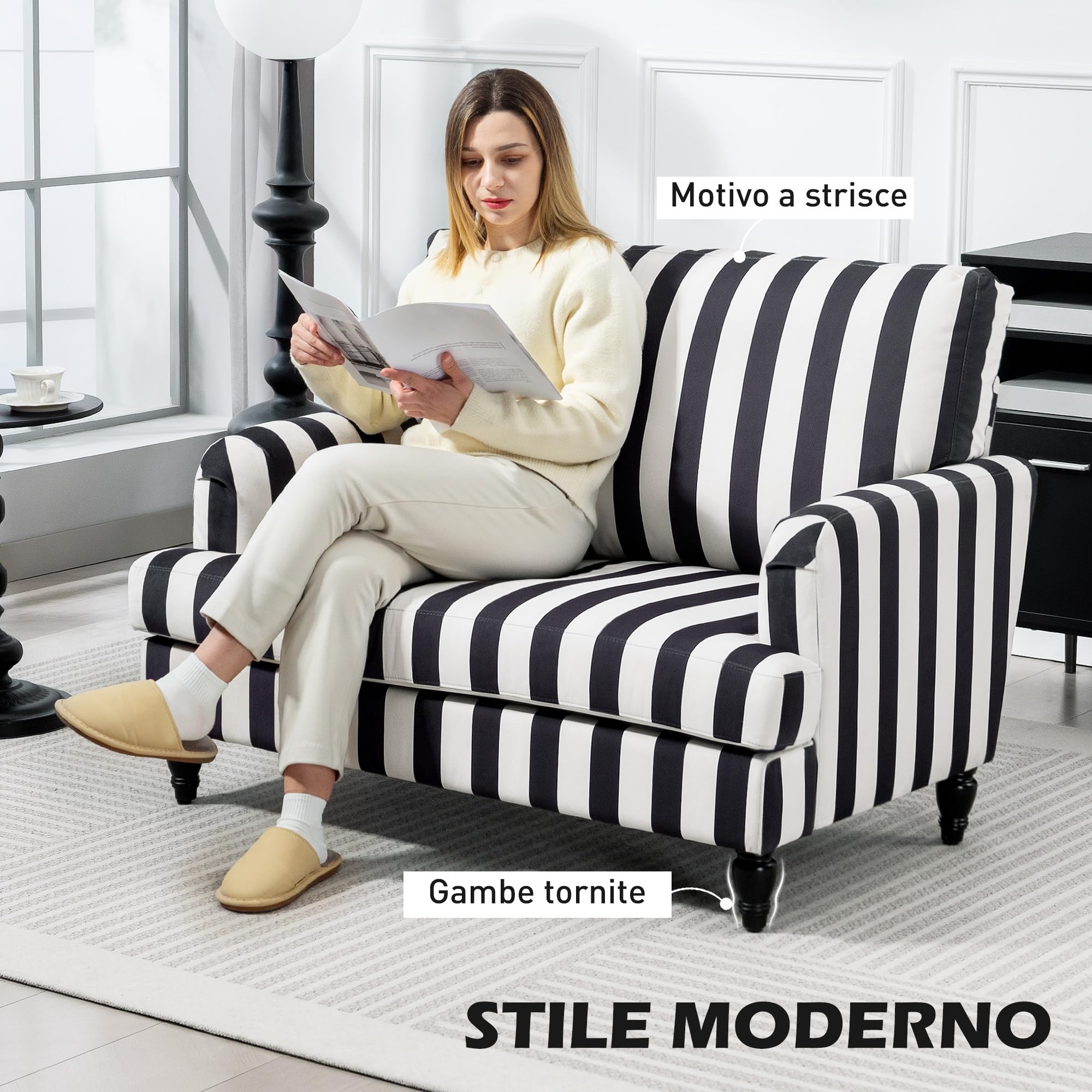 HOMCOM Poltrona da Salotto Grande 115x82x82 cm Nero e Bianco