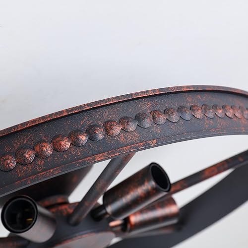 Miniatura 6 de Lámpara de techo redonda semiempotrada estilo granja con acabado rojo óxido, lámpara de techo de metal vintage para cocina y dormitorio, 6 luces E12