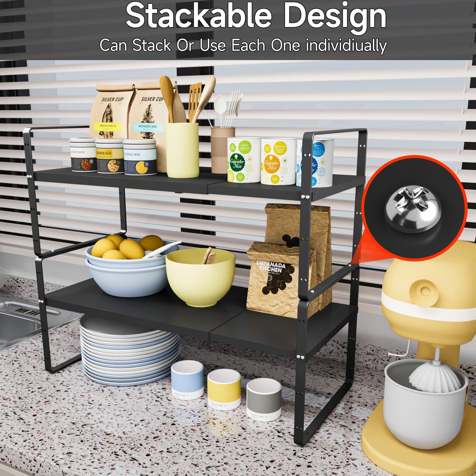 Organizador de estante de cocina expandible, organizador de estante apilable, estantes grandes, estante de despensa de altura ajustable, estante de especias para armario de cocina, encimera