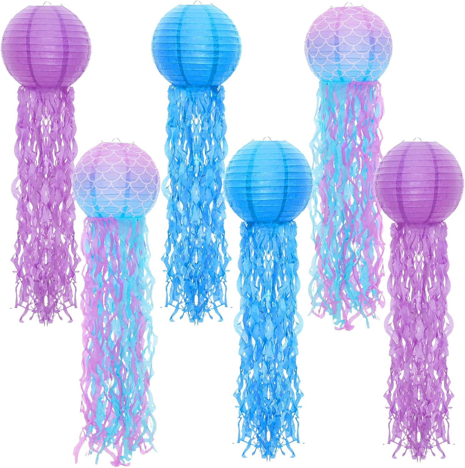 6 Pcs Hanging Jellyfish Paper Lanterns for Party Decorations | Under the Sea Party, Jelly Fish Paper Lantern, for Ocean Theme Birthday Baby Shower Decor