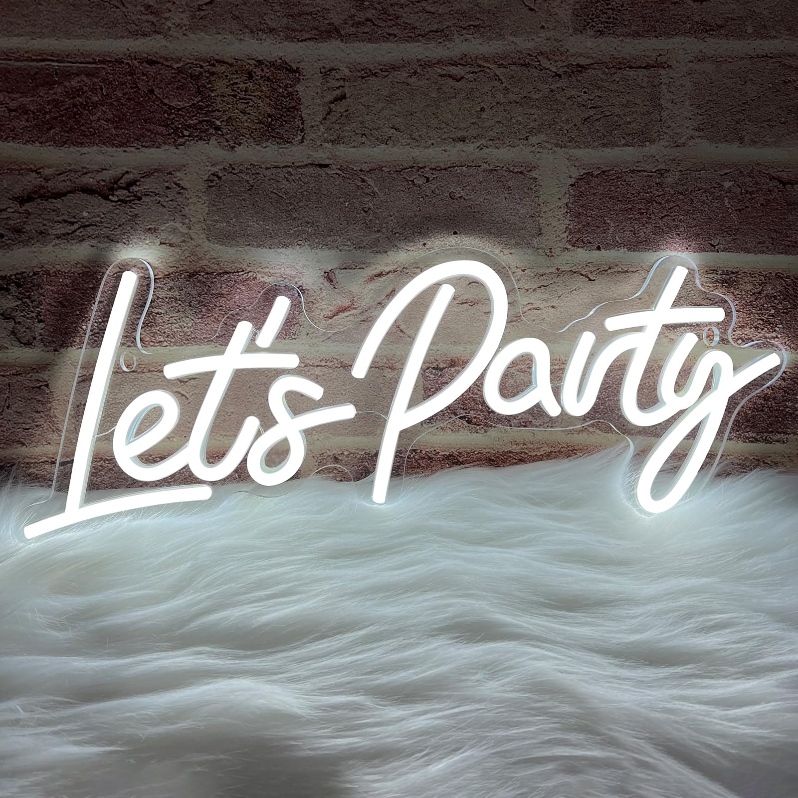 Let's Party Neon Signs Dimmable LED Neon Light for Wall Decor Art Decorative Lights for Bachelorette Party Engagement Party Birthday Party Living Room Gamer Room Decorations, White