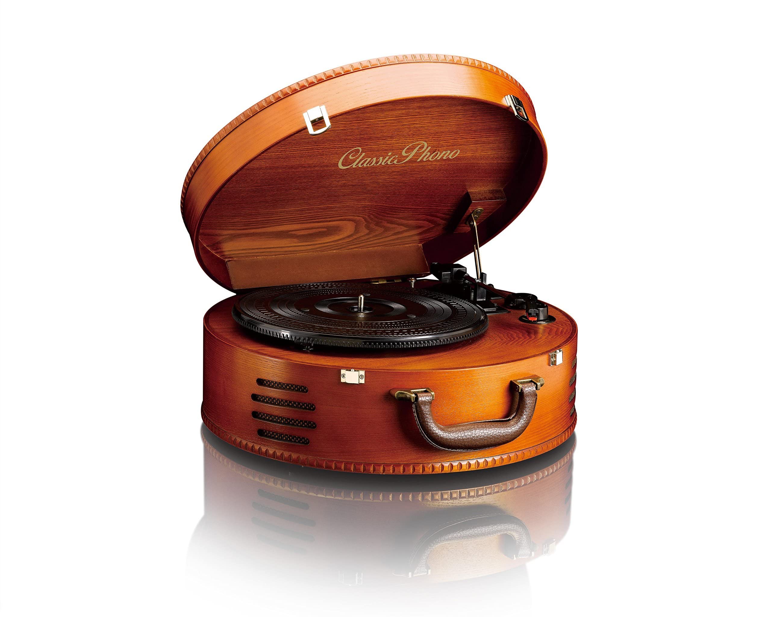 Classic Phono TT-34 - Plattenspieler - Retro Schallplattenspieler - Kofferplattenspieler - USB -Anschluss zum Digitalisieren - Riemenantrieb - Stereo Lautsprecher - 3 Abspielgeschwindigkeiten - braun