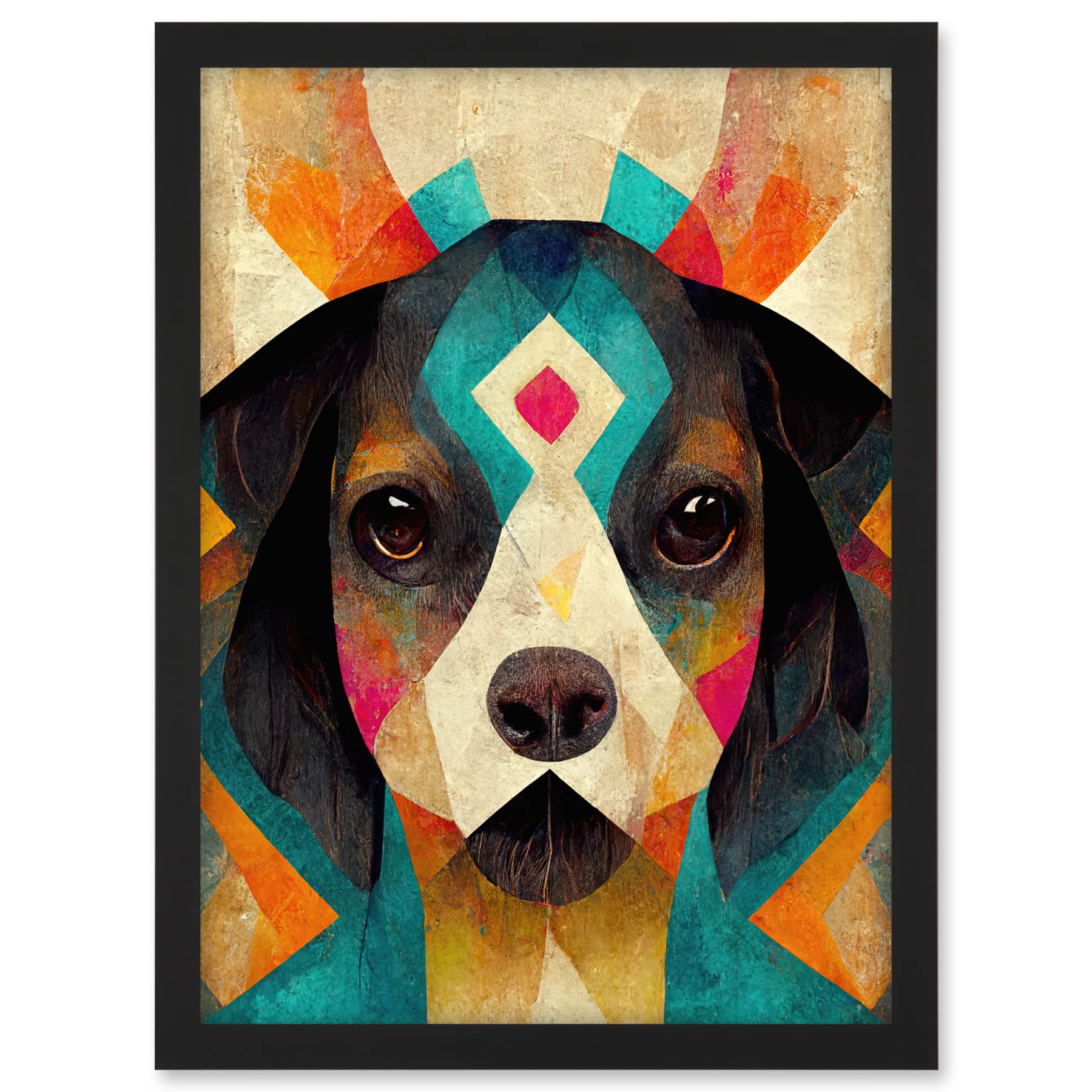 Wee Blue Coo Quirky Boho Abstract Modern Shaman Guru Dog Artwork Framed A3 Wall Art Print
