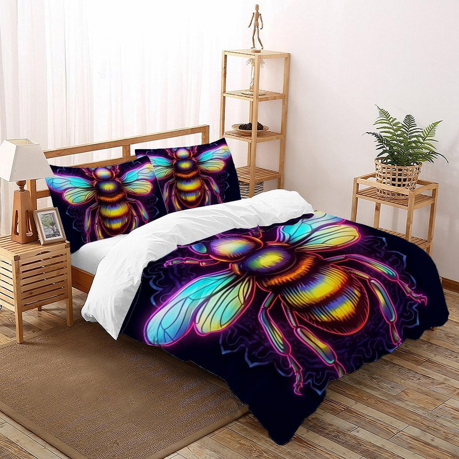 Housse de couette abeille avec fermeture éclair parure lit microfibre