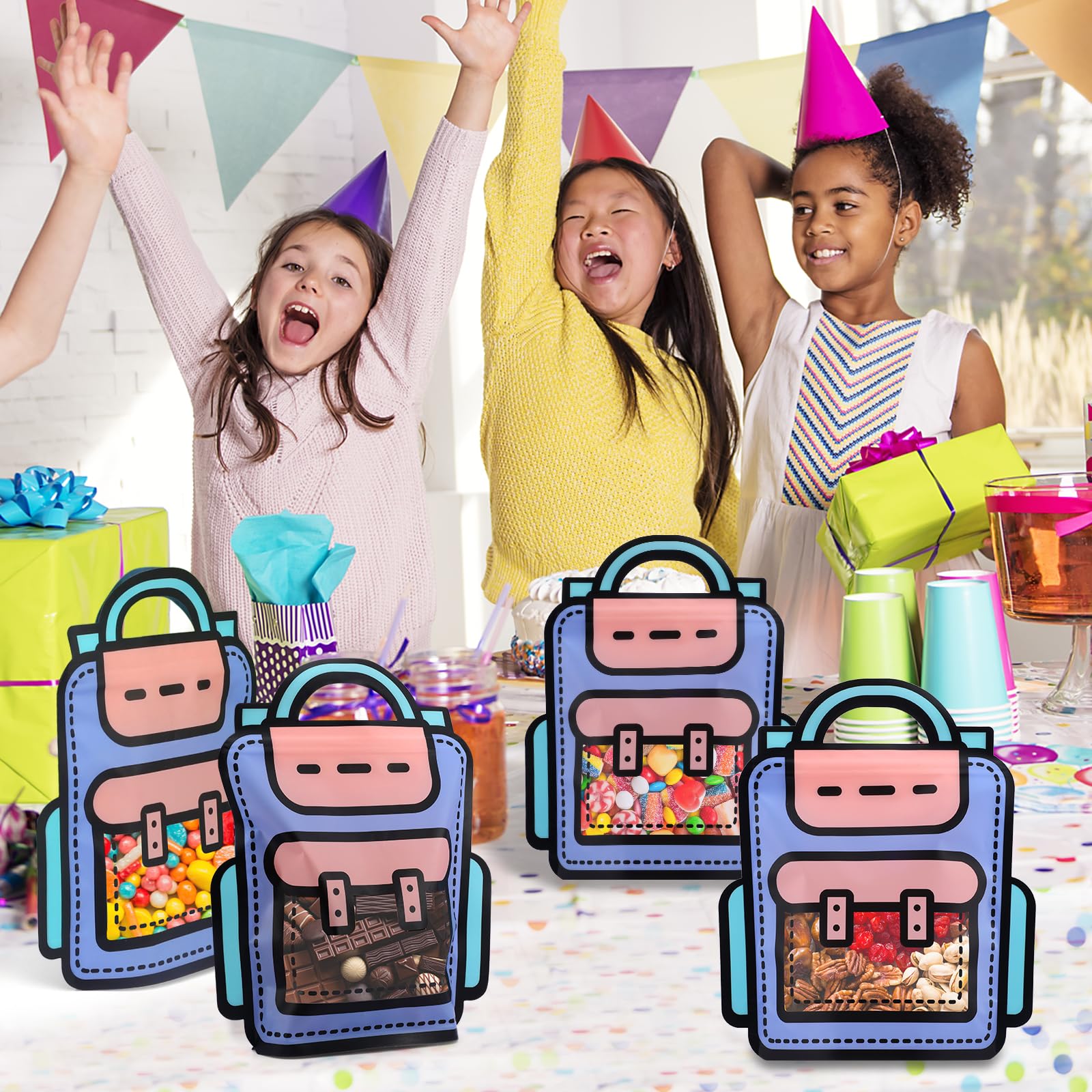 Lot De 30 Sacs Cadeaux D'anniversaire Pour Enfants - Noeud Dessin Animé, Zip, Poignée, Rose