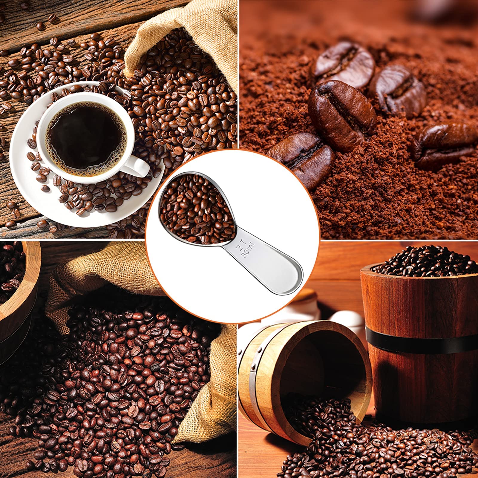 Cucchiaio Dosatore Caffè In Acciaio Inox 304 - 15ml E 30ml Con Manico Corto (Set Da 2 Pezzi) - 3