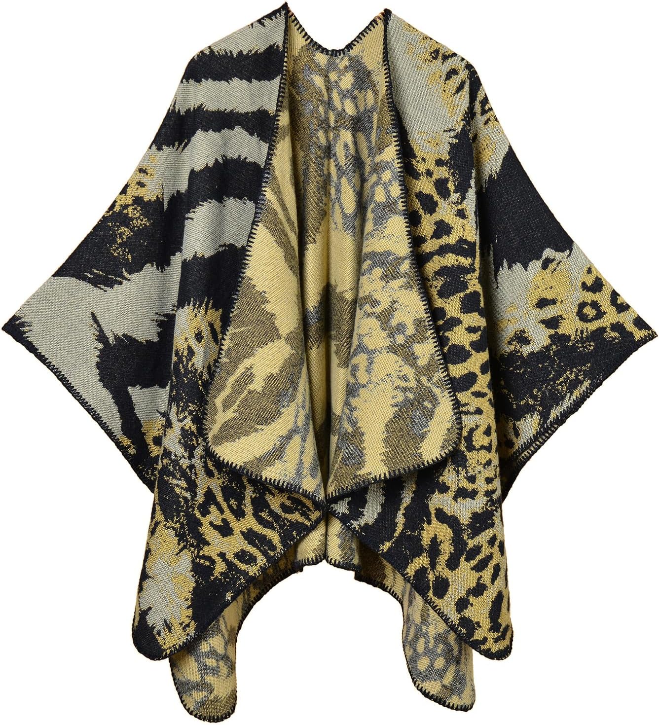 KirGiabo Women's Plaid Sweater Poncho Cape Coat Open Front Blanket Shawls and Wraps