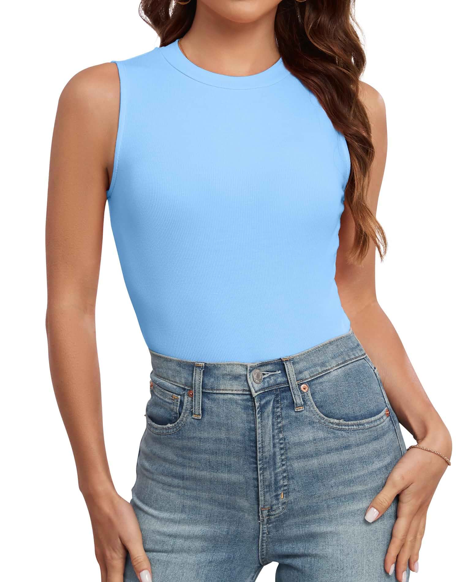 AUHEGN Tank Tops for Women Summer Sleeveless Racerback Casual Basic Ribbed Slim Fitted Shirts Slim Fit