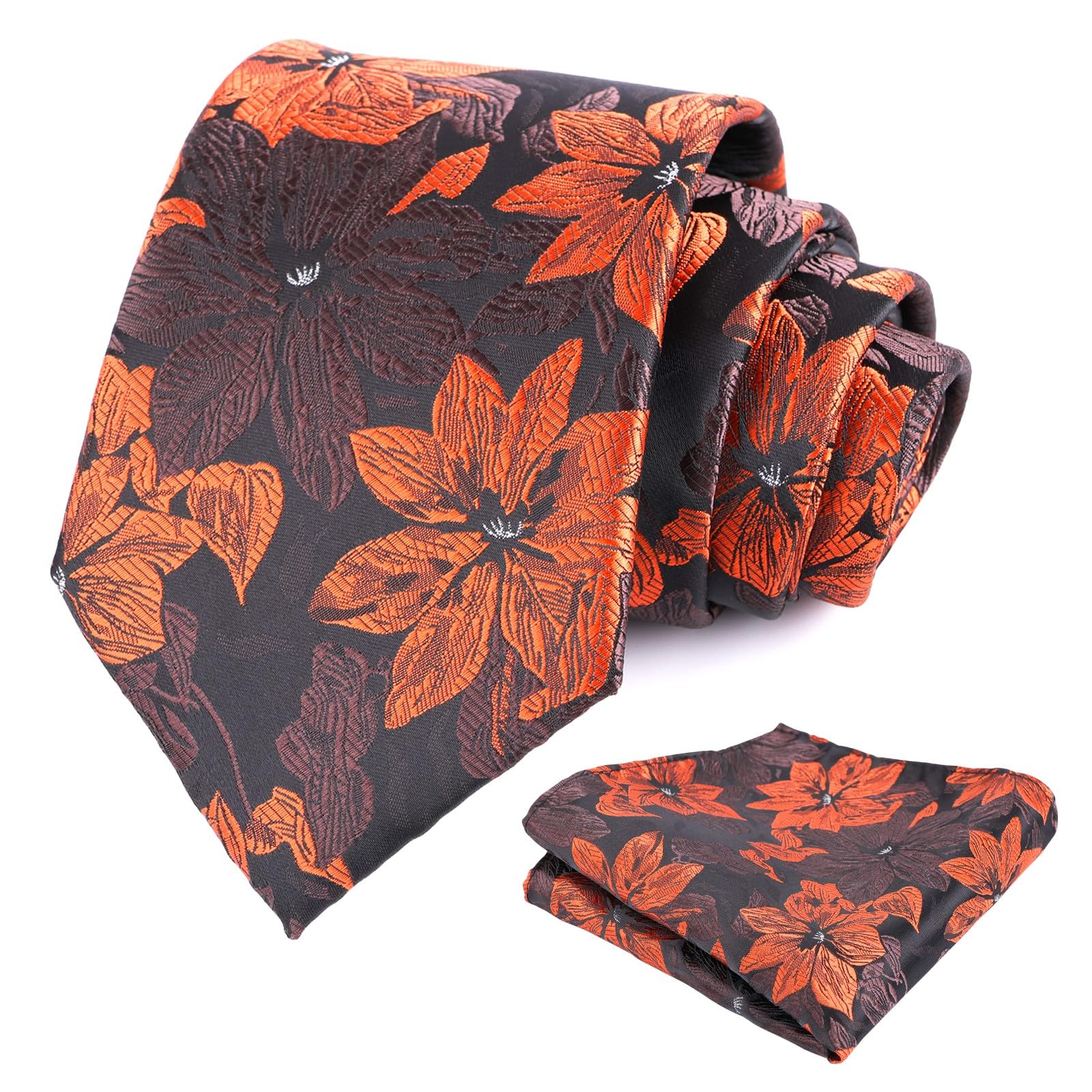 Alizeal Mens 3.35inches Large Floral Pattern Necktie and Printed Pocket Square Set