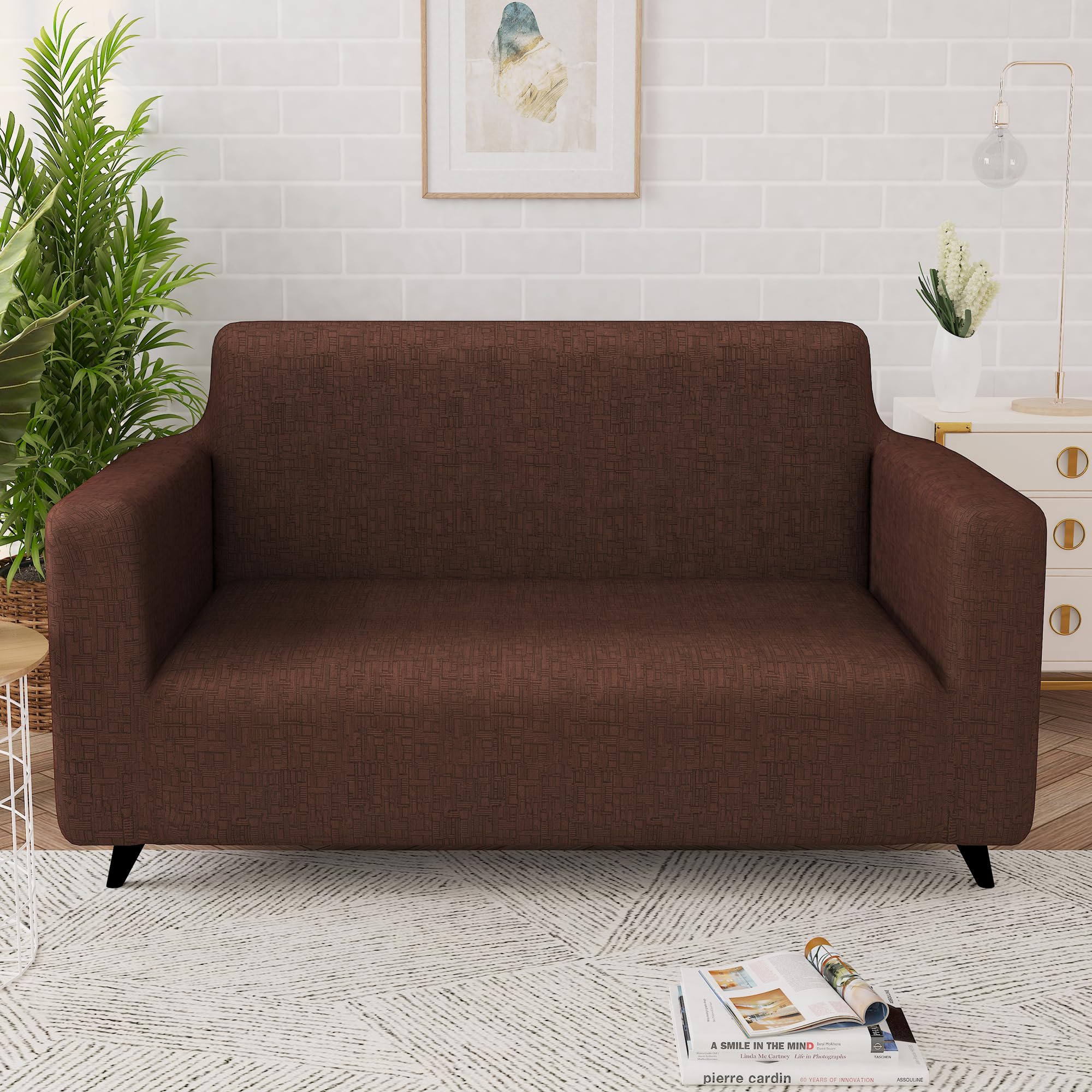 Story@Home Sofa Cover - 2 Seater, Orange & Beige -26