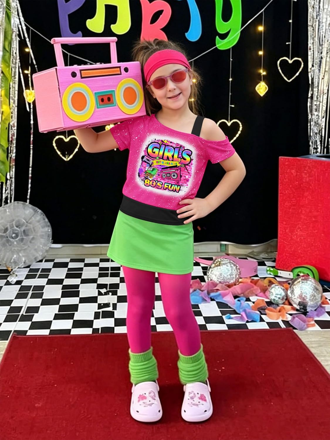80s Outfit for Girls The Shoulder Tshirts 90s Party Themed Costume image 3