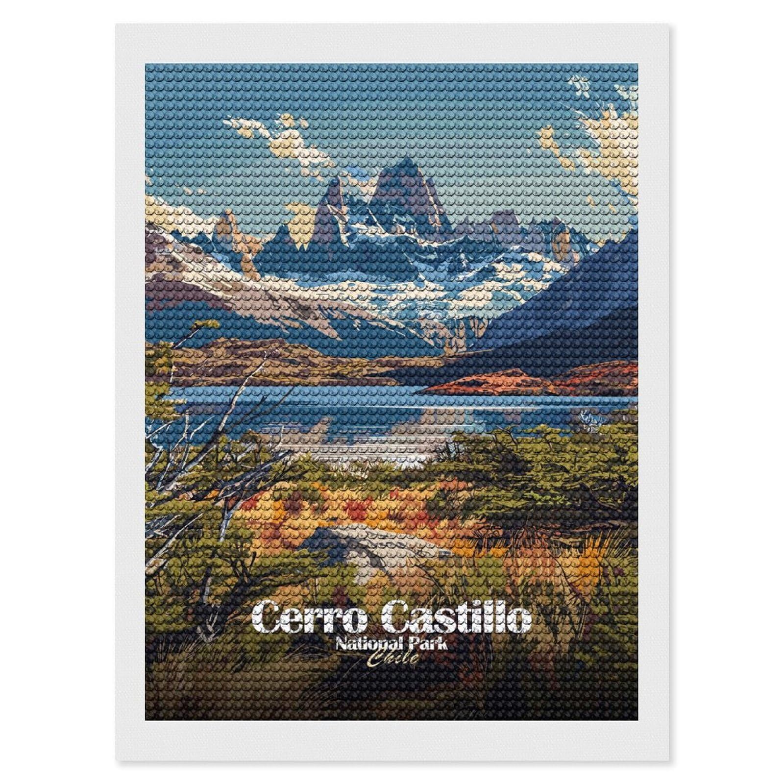 Junmoney Cerro Castillo National Park Chile Diamond Painting Canvas Set 12"x16", for Adults, Sparkling Round Gems, Thoughtful Handmade Gift, Modern Decor