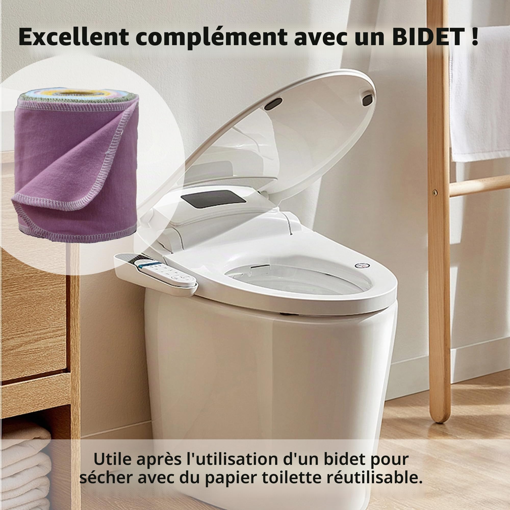 Lot de 60 rouleaux de papier toilette réutilisables et lavables pour bidet absorbants - Serviettes rerollables sans papier pour camping-car, sans gaspillage