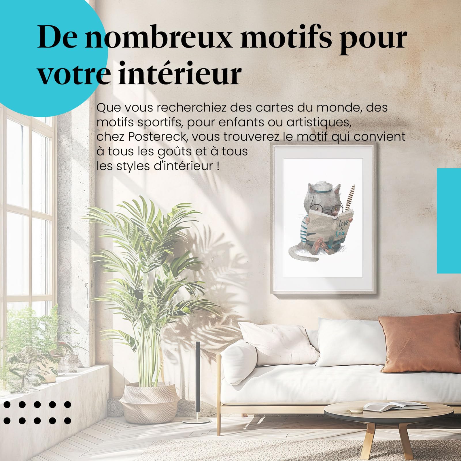 Postereck - 4062 - Tirage Chambre Enfant Chat Livre Lecture Doux Lac – Art Mural, Jeunesse, Faune, Décor - toile - 100,0 cm x 75,0 cm