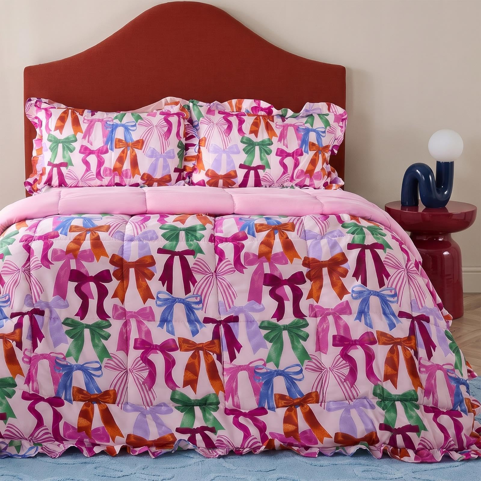 OHS Bow Print Frill Edge Coverless Duvet Double, 7.5 Tog Quilt Duvet, Multi — image 1