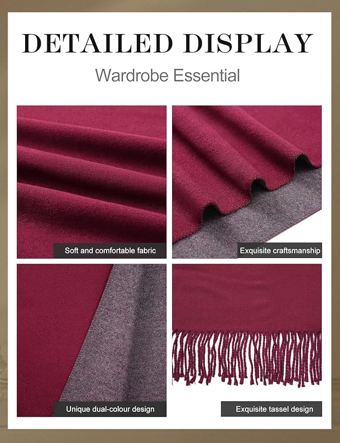 MOWEN Kasjmier Sjaal Dames Oversized Pashmina Grote Warme Sjaals Wraps 2-Tone Effen Kleur voor Herfst Winter 70 x 200 cm