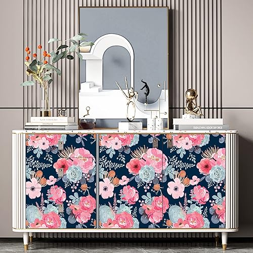 Miniatura 9 de Floralplus Papel tapiz floral removible para despegar y pegar, apto para inquilinos, papel tapiz de flores oscuras, papel de contacto para paredes,