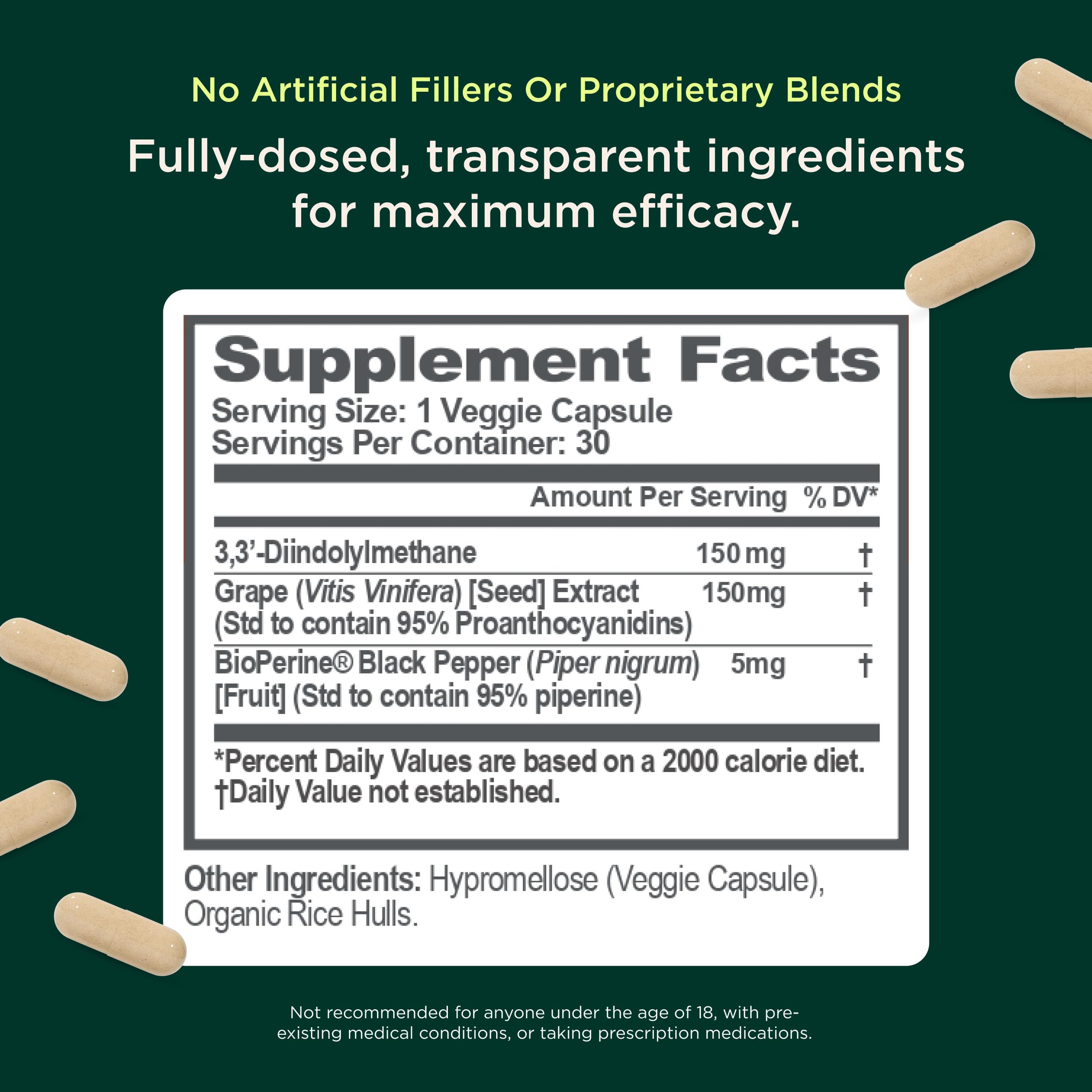 Genius Estrogen Balance, Dim Supplement - Blocker for Men & Women - Hormones, Hormonal Acne & Menopause - Aromatase Inhibitor with Grape Seed Extract & BioPerine - 30 Capsules — Amazon image 2