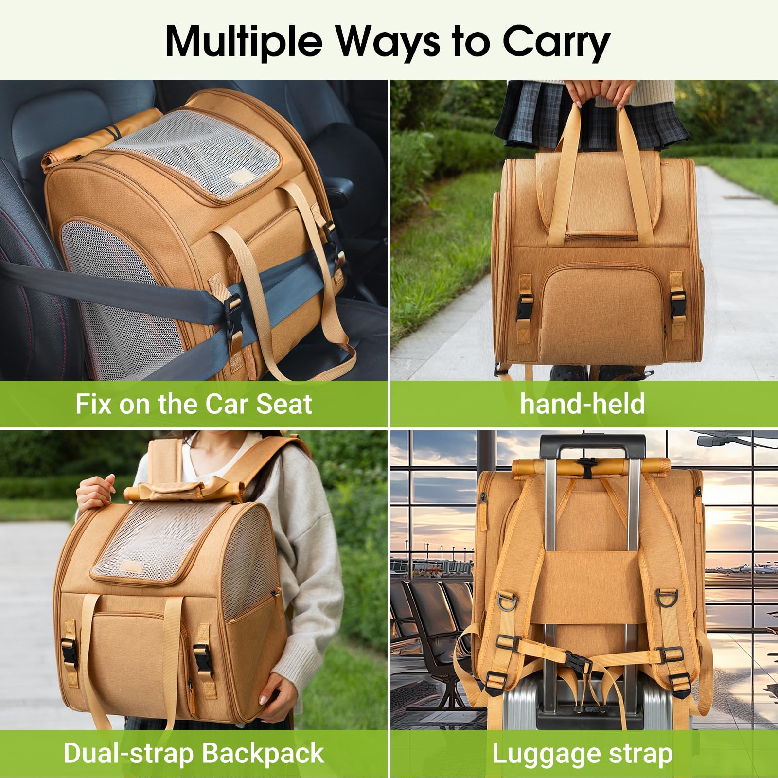 Expandable Carrier Backpack for Big Cats Small Dogs, Airline Approved Pet Carrier Backpack,Foldable Breathable Travel Backpack, Portable Pet Carrier Backpack with Safety Leash, Holds Up to 18 Lbs - image 5