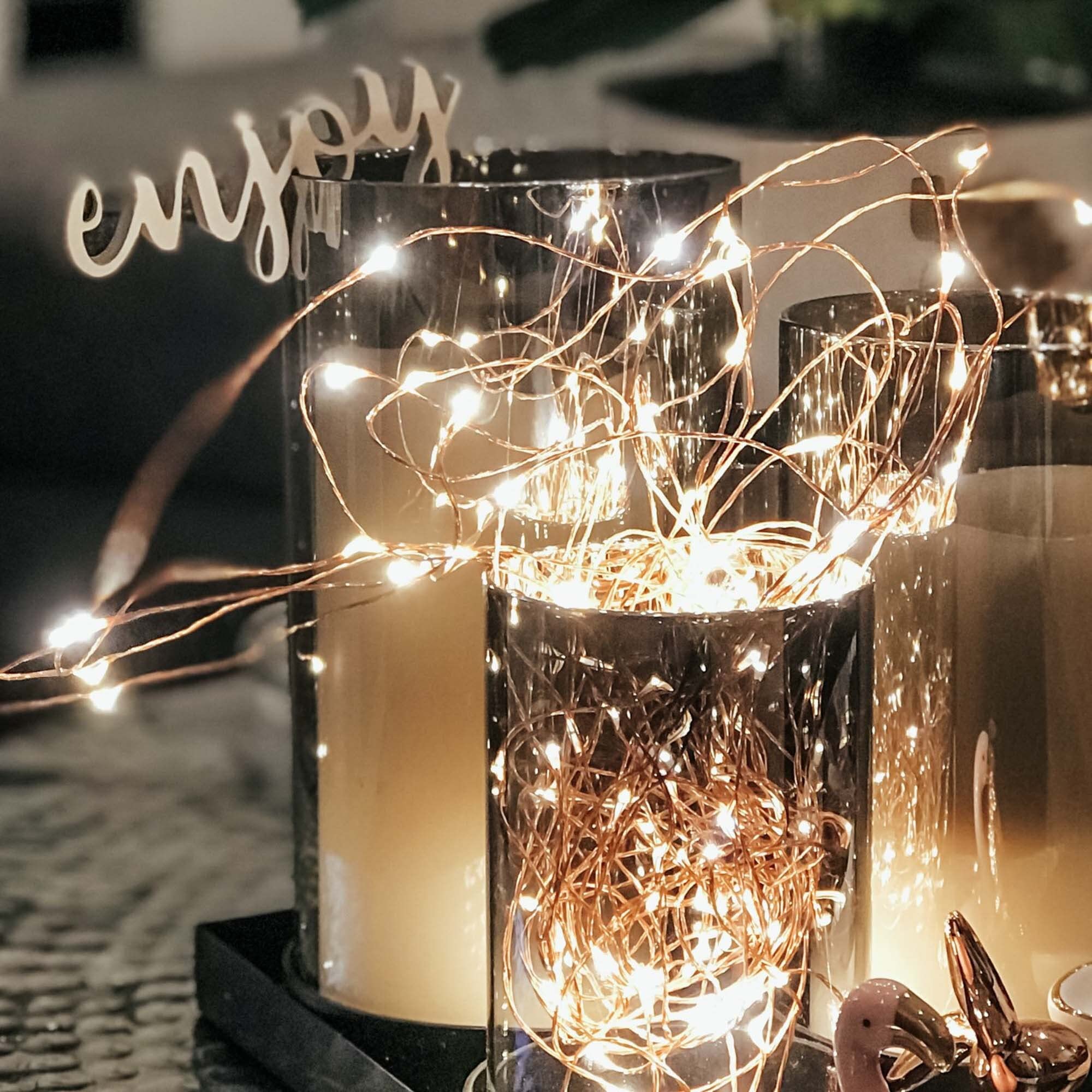 hellum LED Lichterkette außen Bernstein, Timer, Trafo, 59,80m beleuchtet | Lichterkette bernsteinfarben mit 300 LED, Kupferkabel mit Aufrollhilfe, für Hochzeit, Garten, Party, Weihnachten <59lm 578904