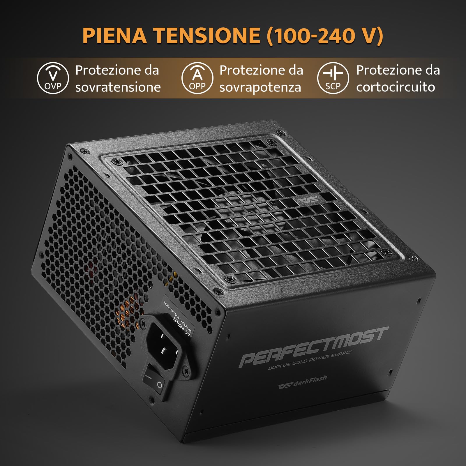darkFlash PMT850 Alimentatore Completamente Modulare ATX 3.1 e PCIe 5.1, cavo 12VHPWR, 100% Giapponesi 105°C, Alimentatore da Gioco 80 Plus Gold, Dimensioni Compatte 150 mm, (Nero, 850 watt)