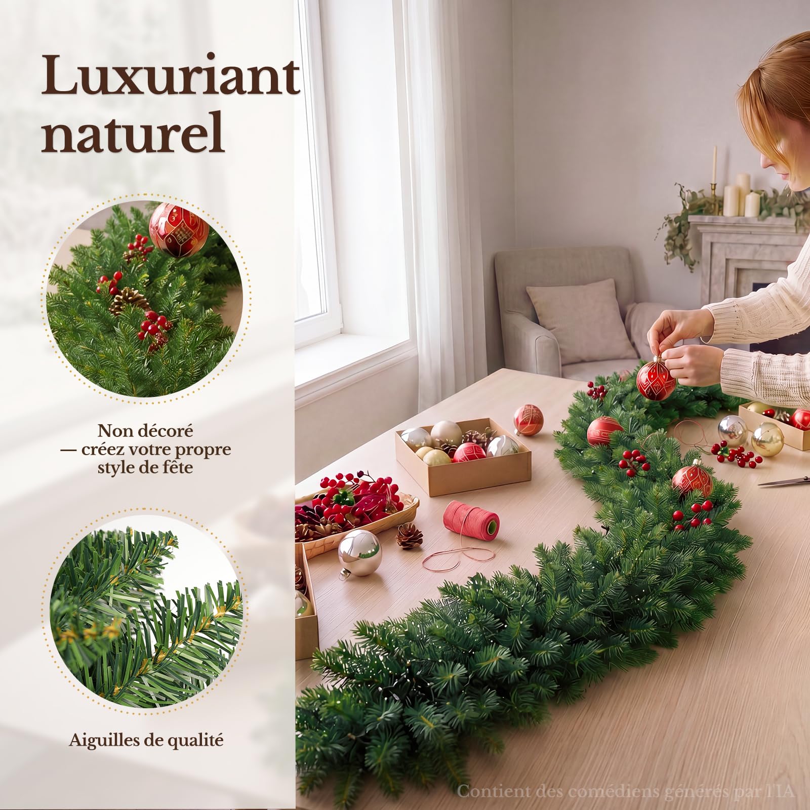 HOKEEPER Guirlande de Noël de 270 cm avec LED