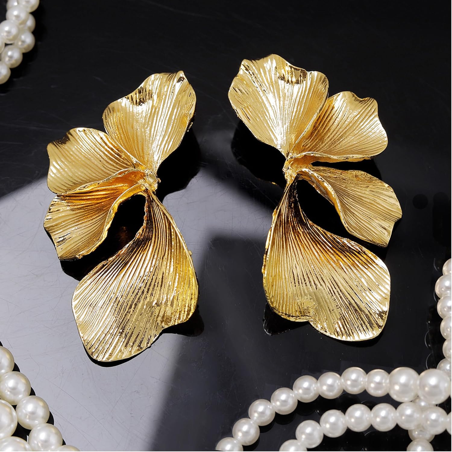 Statement Earrings for Women Gold Flower Petal Leaf Earrings Trendy Stud Earring Jewelry for Women - Image 6