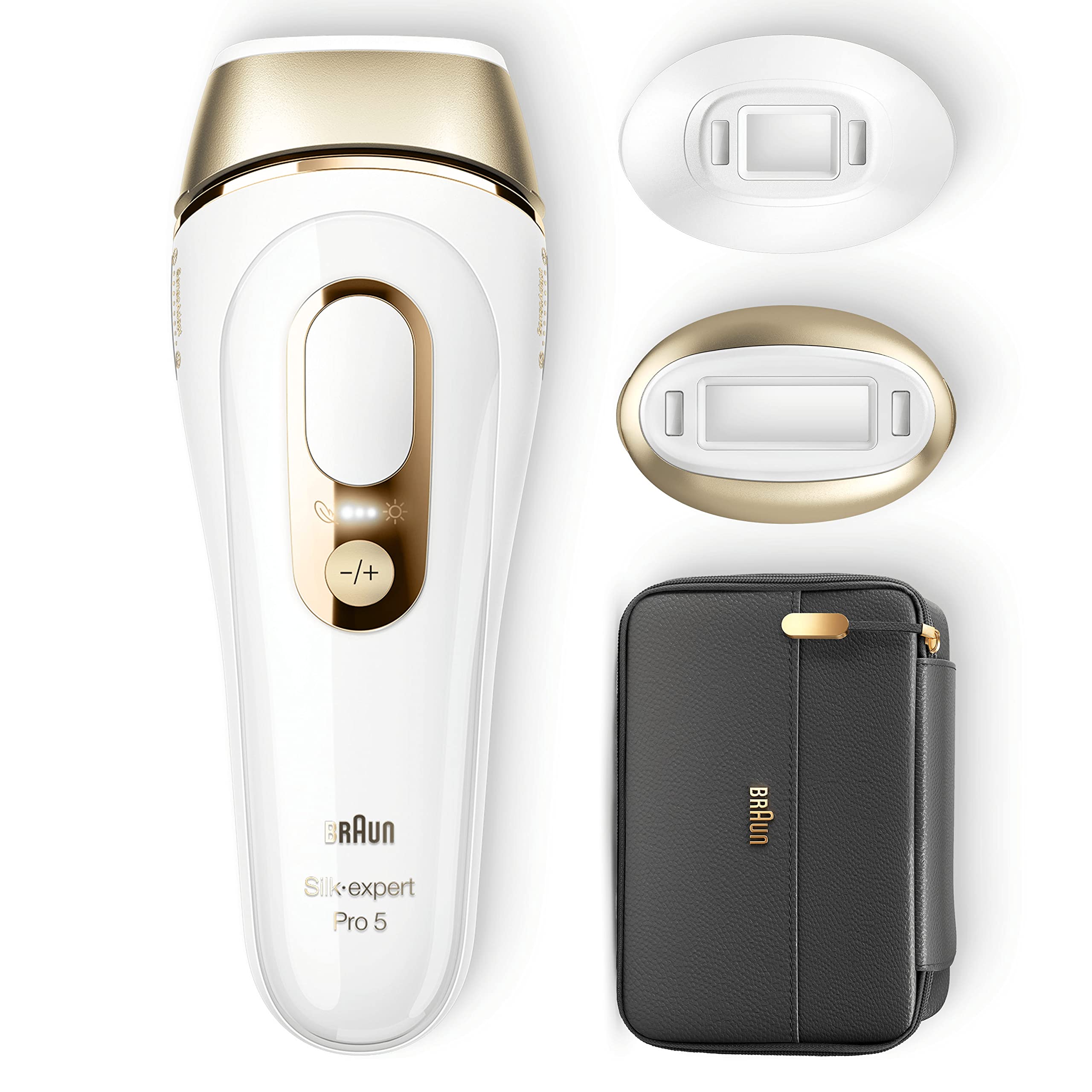 Braun IPL Silk Expert Pro 5 urządzenie do usuwania włosów dla kobiet/mężczyzn, trwale widoczne usuwanie włosów, z kieszenią, alternatywa do laserowego usuwania włosów, prezent dla kobiet, PL5140, białe/złote