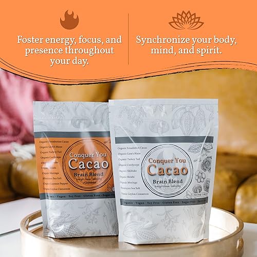 Miniatura 2 de Brain Blend+Cayena, bebida de chocolate caliente orgánico con hongos, mezcla energizante gourmet de melena de león, cordyceps, shiitake, reishi,